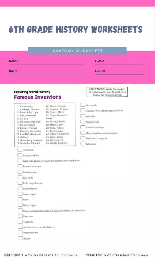 6Th Grade History Worksheets Pdf