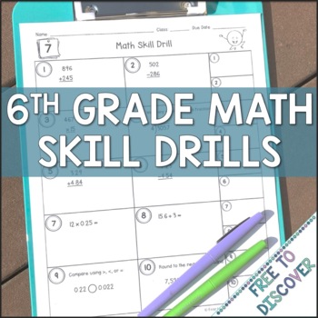 6Th Grade Math Skill Drills By Free To Discover Tpt