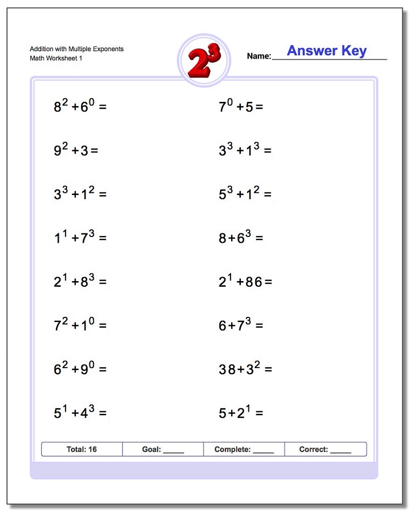 6Th Grade Math Worksheets Exponents