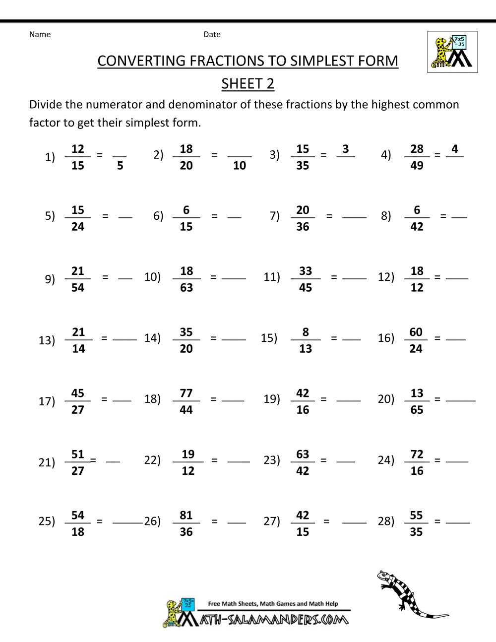 6Th Grade Simplifying Fractions Worksheet With Answers Askworksheet