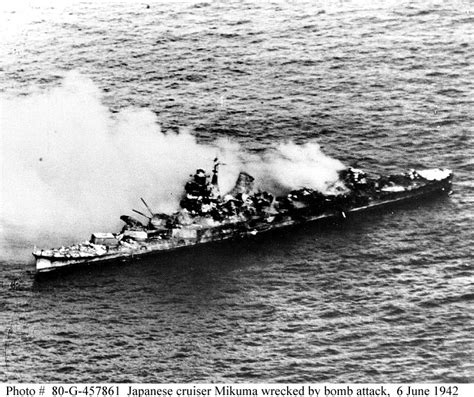 6Th June 1942 Japanese Cruiser Mikuma Sunk Uss Yorktown Torpedoed