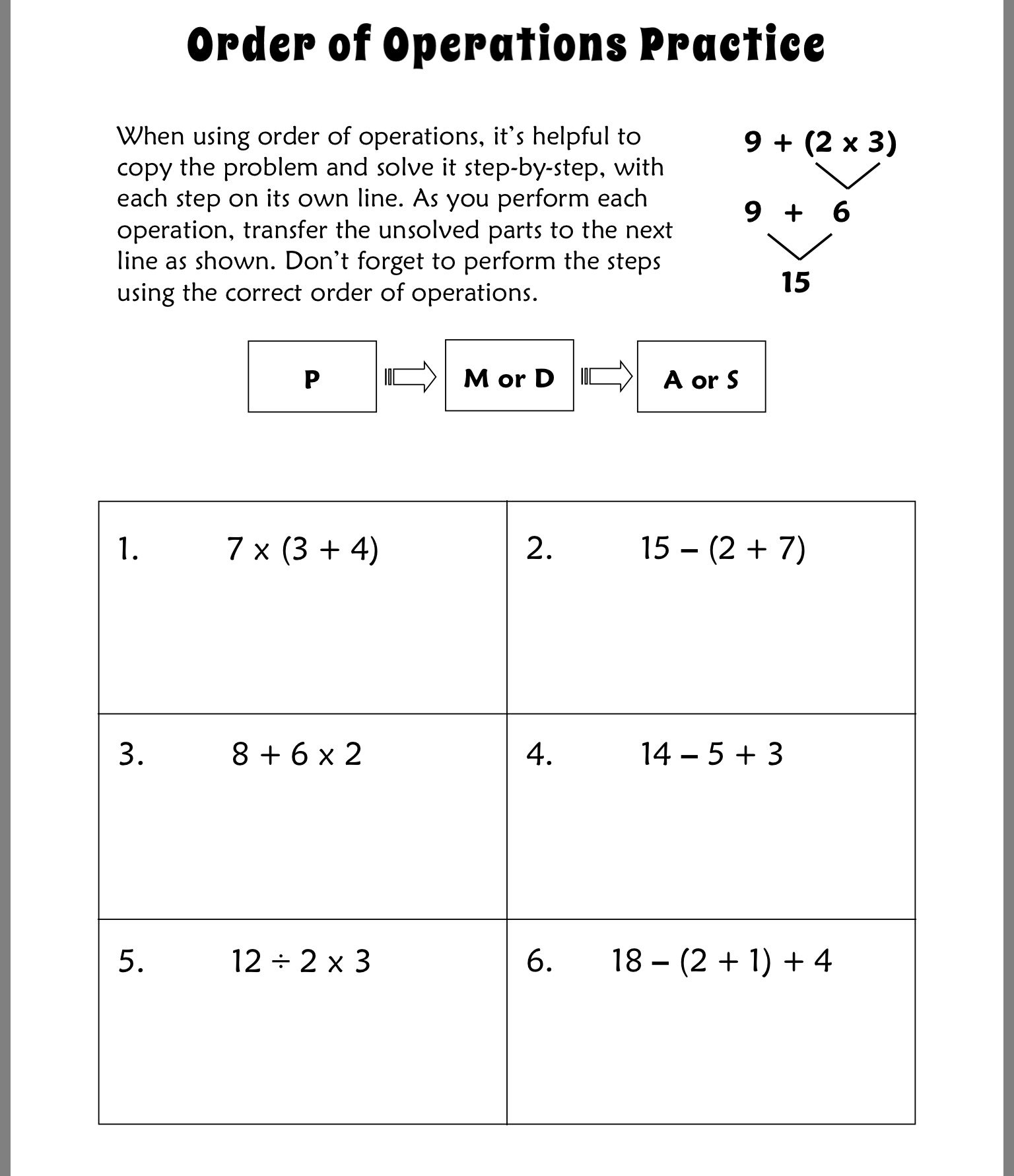 7Th Grade Order Of Operations Worksheet