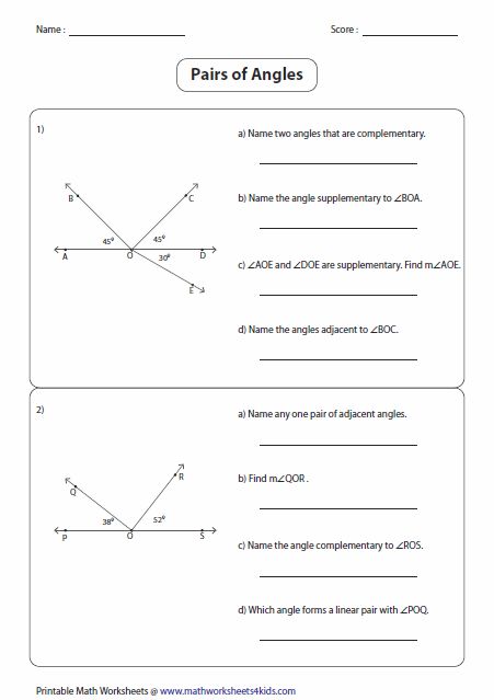 7Th Grade Supplementary Angles Worksheet Kidsworksheetfun