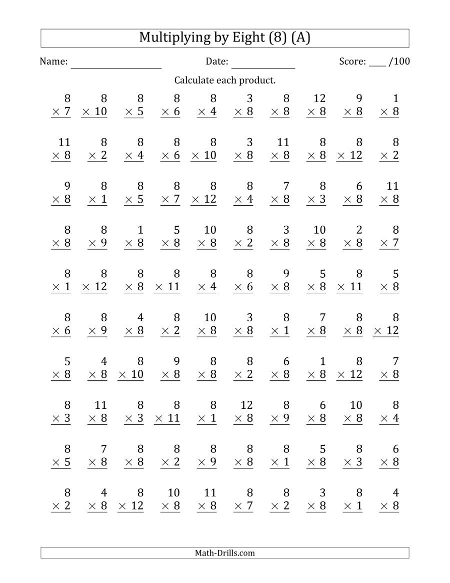 8 Multiplication Facts Worksheet Printable Calendars At A Glance