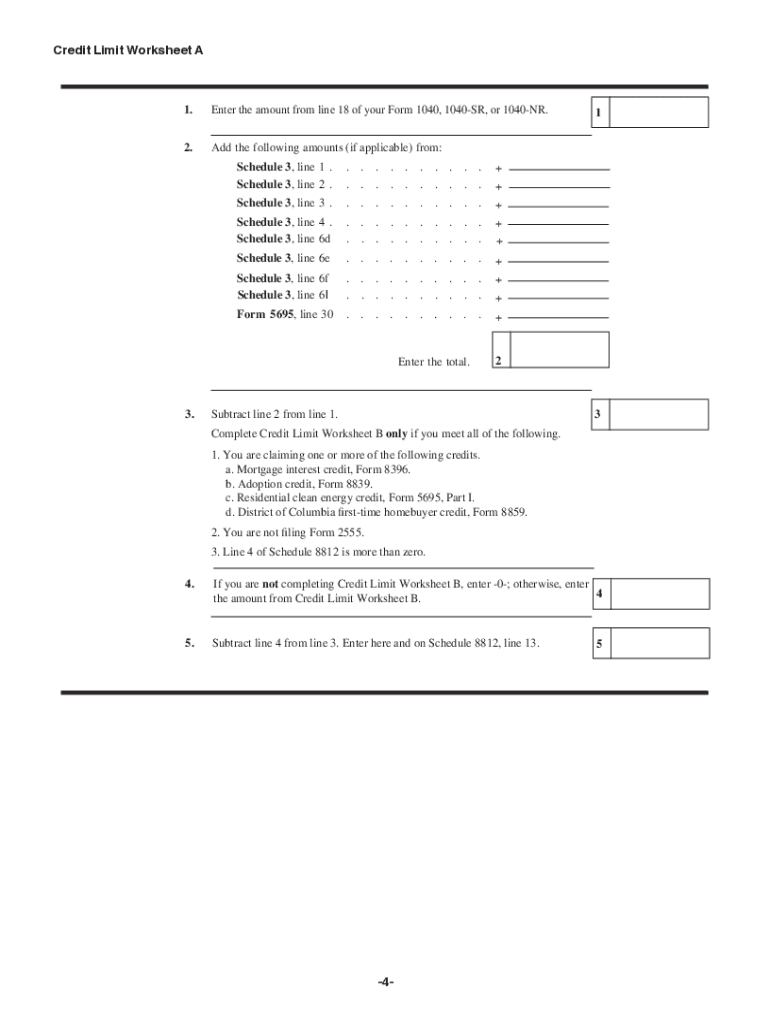 8812 Credit Limit Worksheet A 2023