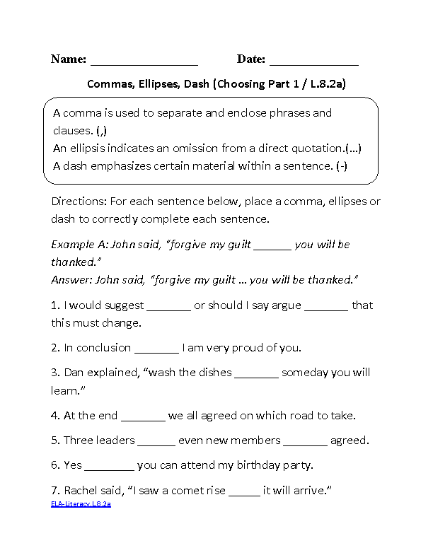 8Th Grade Ela Worksheets Template Printable Pdf Word