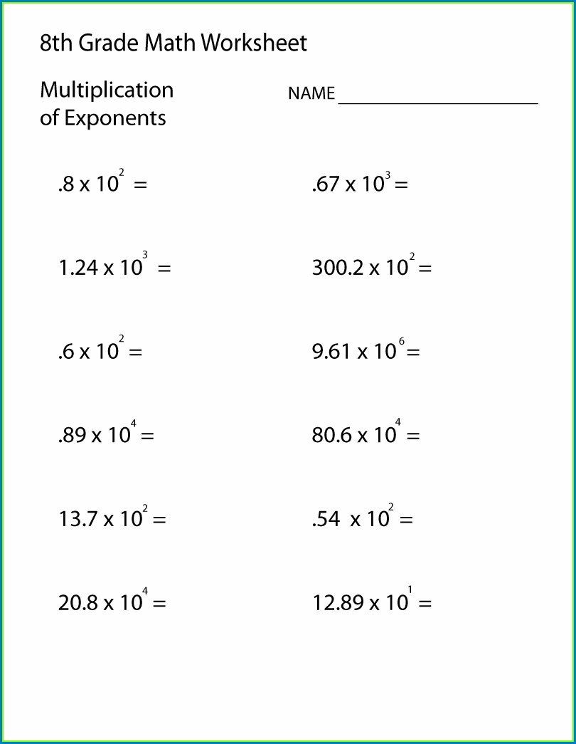 8Th Grade Exponents Worksheets