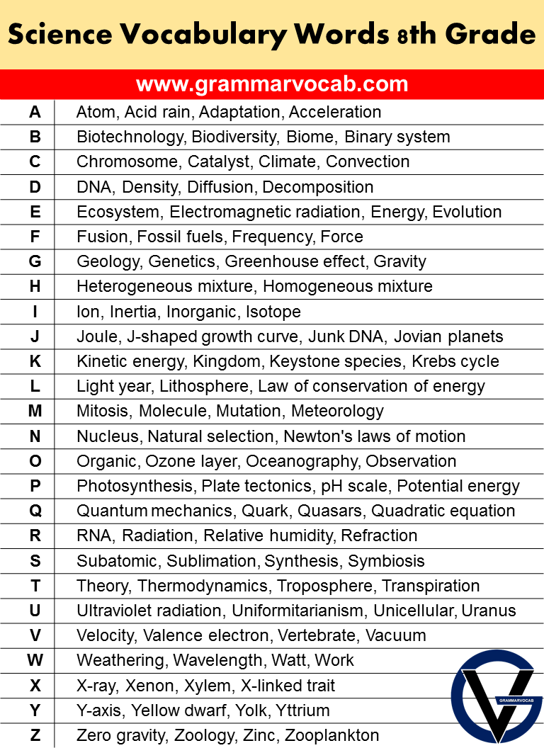 8Th Grade Science Vocabulary Worksheets