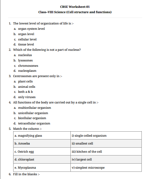 8Th Grade Science Worksheets Cbse Scienceworksheets Net