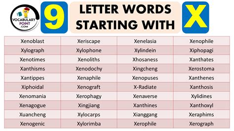 9 Letter Words Starting With X Vocabulary Point