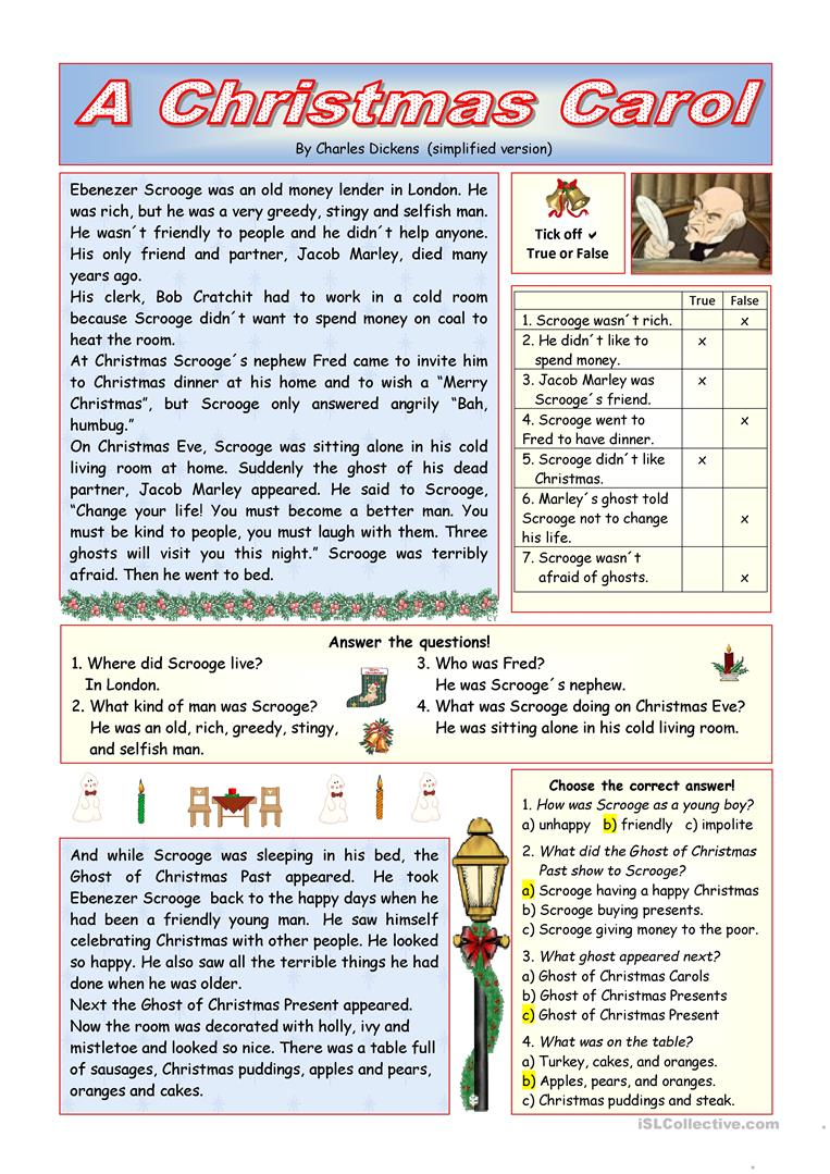 A Christmas Carol Simplified Version Key Included English Esl