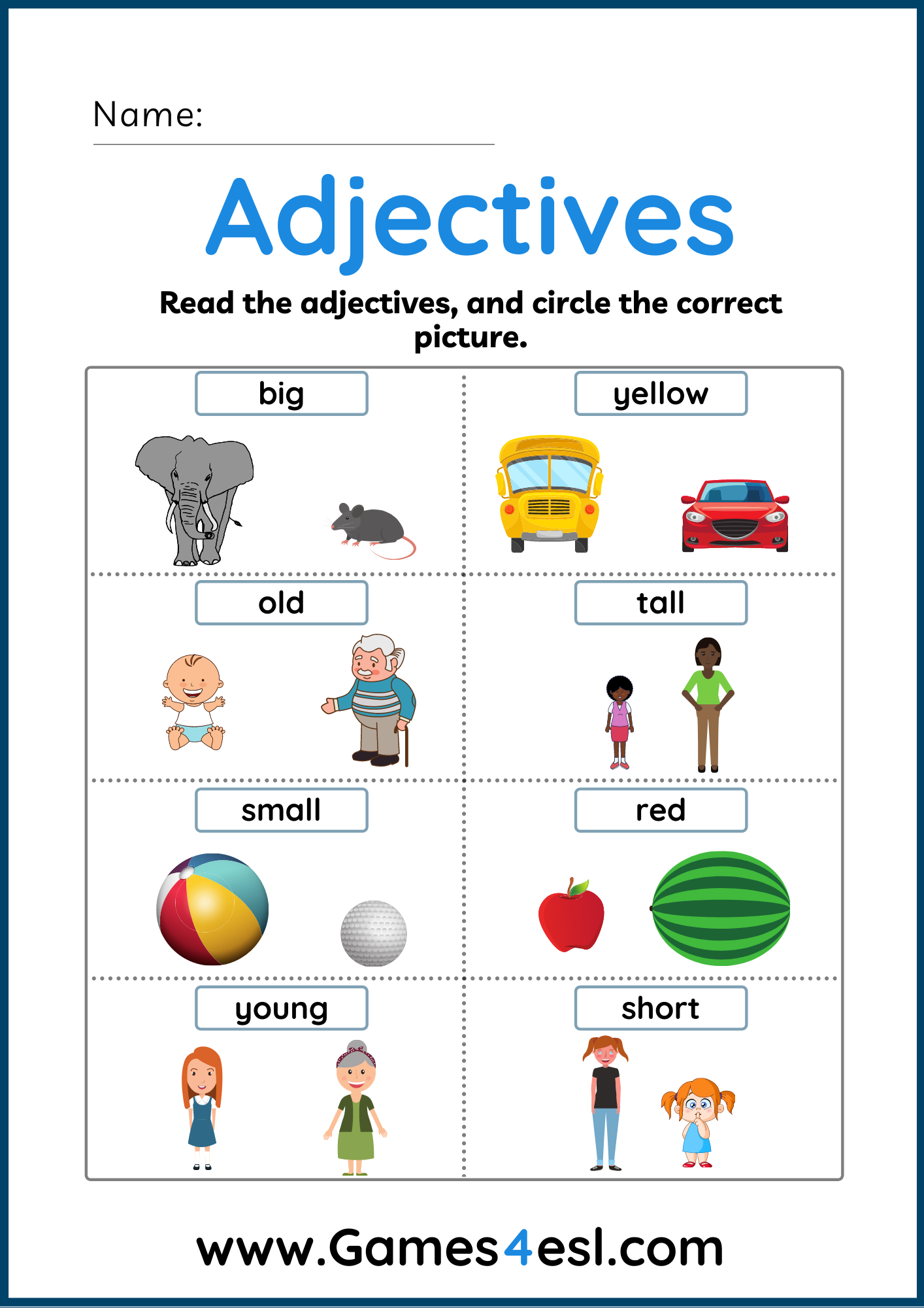 A Collection Of Free Adjective Worksheets To Teach Adjectives To Kids And Beginner English