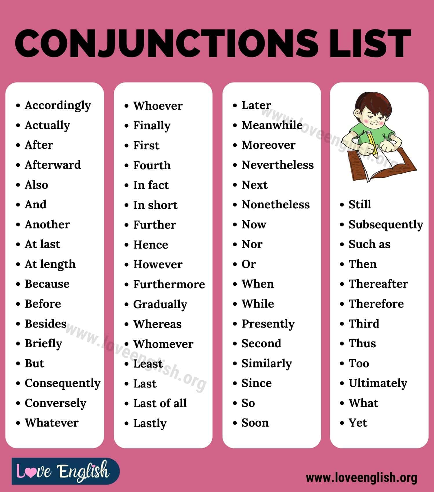 A Full List Of Conjunctions In English Conjunction Words 7Esl