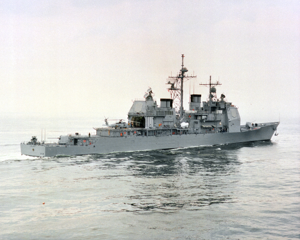 A Starboard Quarter View Of The Guided Missile Cruiser Uss Lake Erie Cg 70 Underway Nara