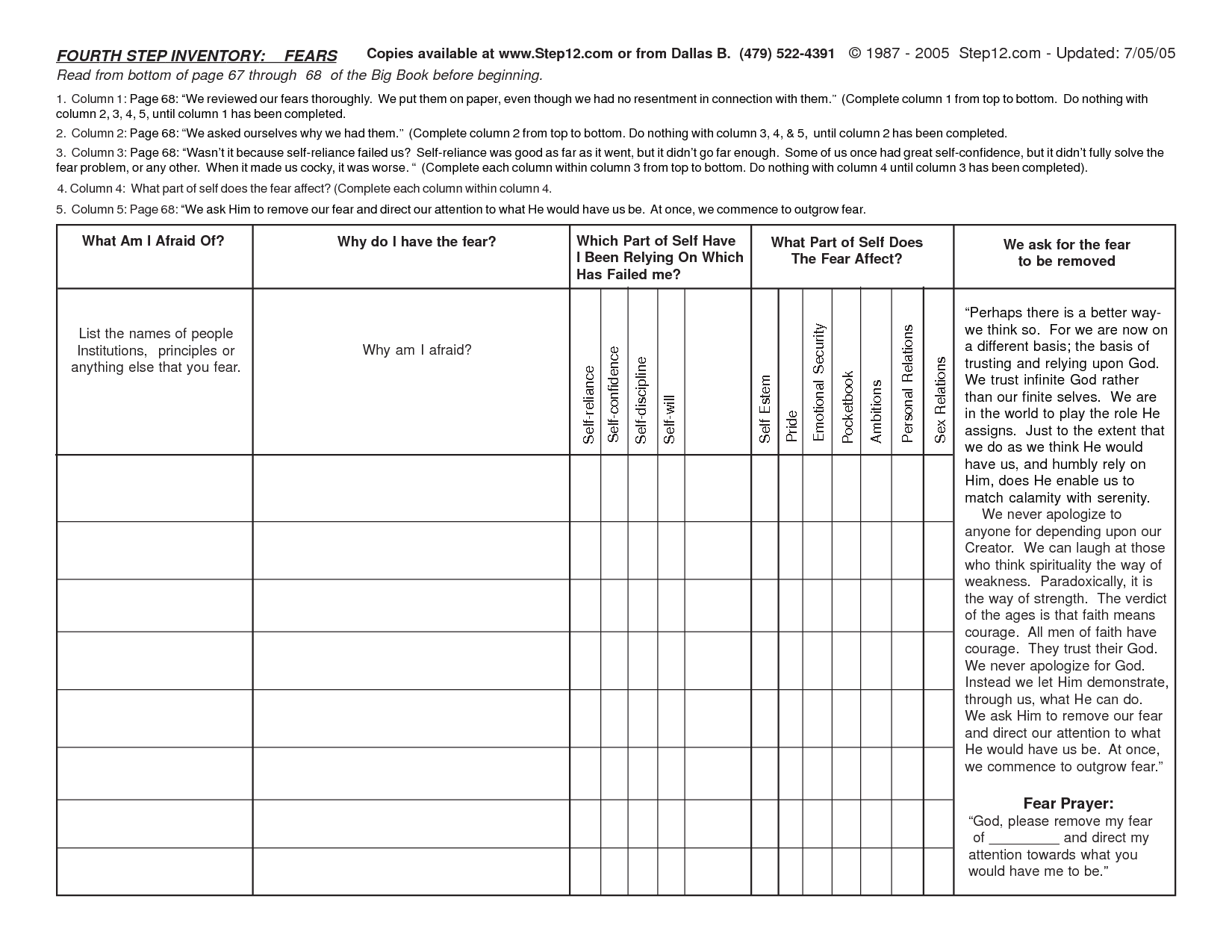 Aa Step 4 Inventory Worksheet