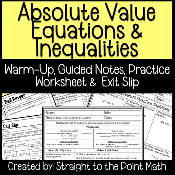 Absolute Value Equations And Inequalities Guided Notes Lesson And Practice