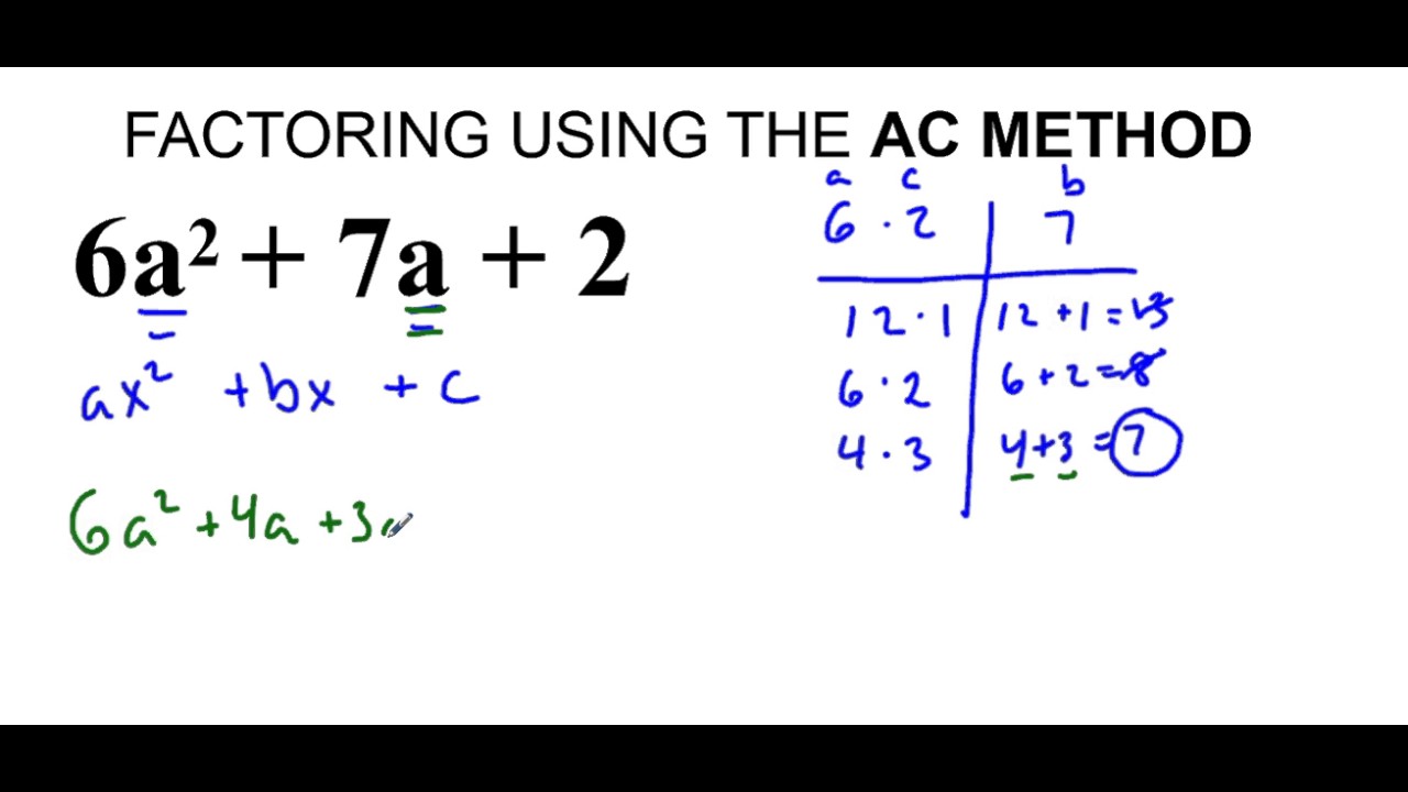 Ac Method Factoring Quadratic Trinomials Using The Ac Method