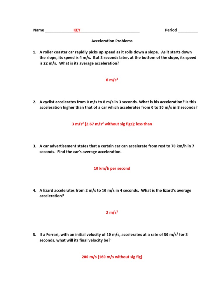 Acceleration Practice Answer Key Pdf Worksheets Library