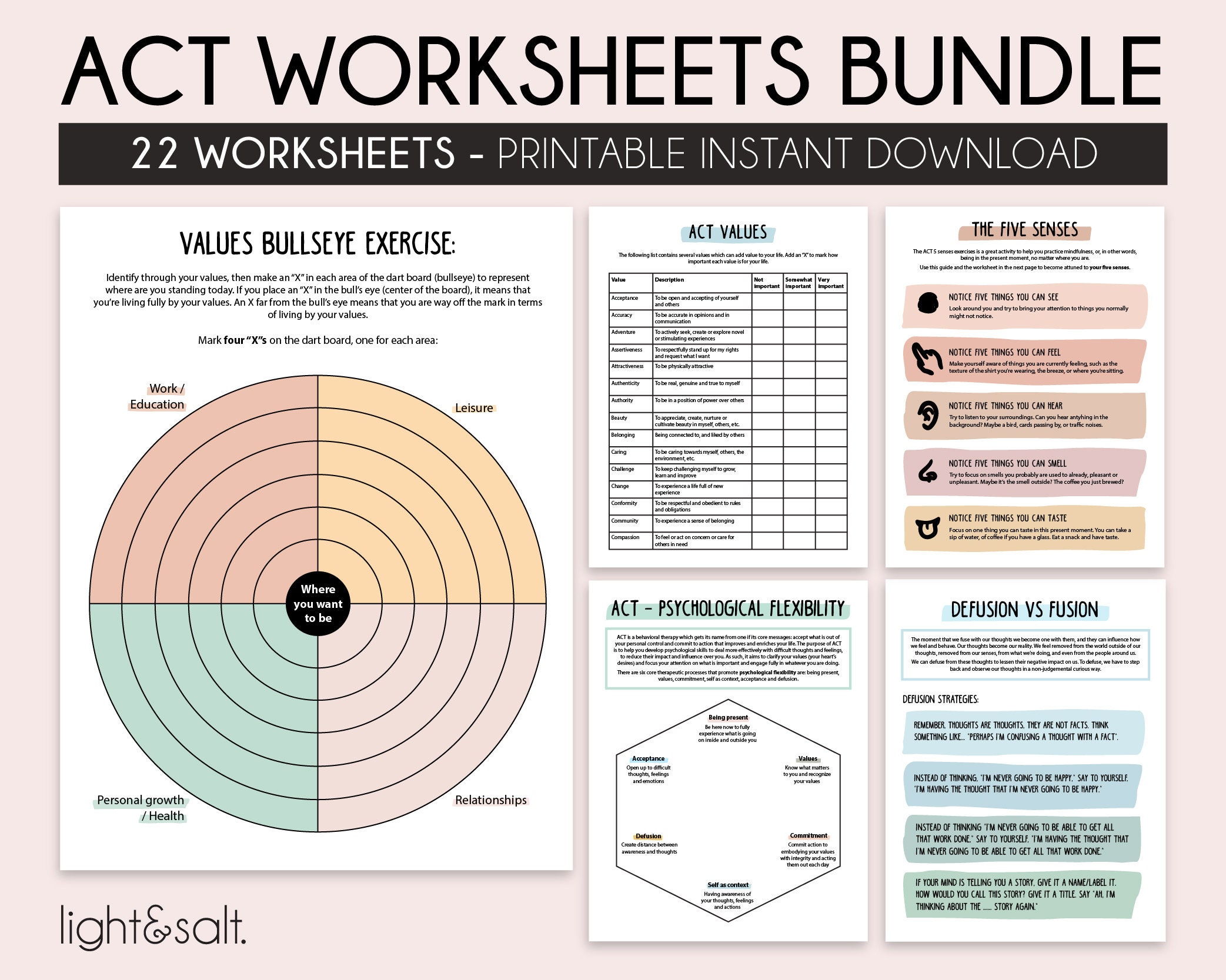 Acceptance And Commitment Therapy Worksheets Act Worksheets, 45% Off