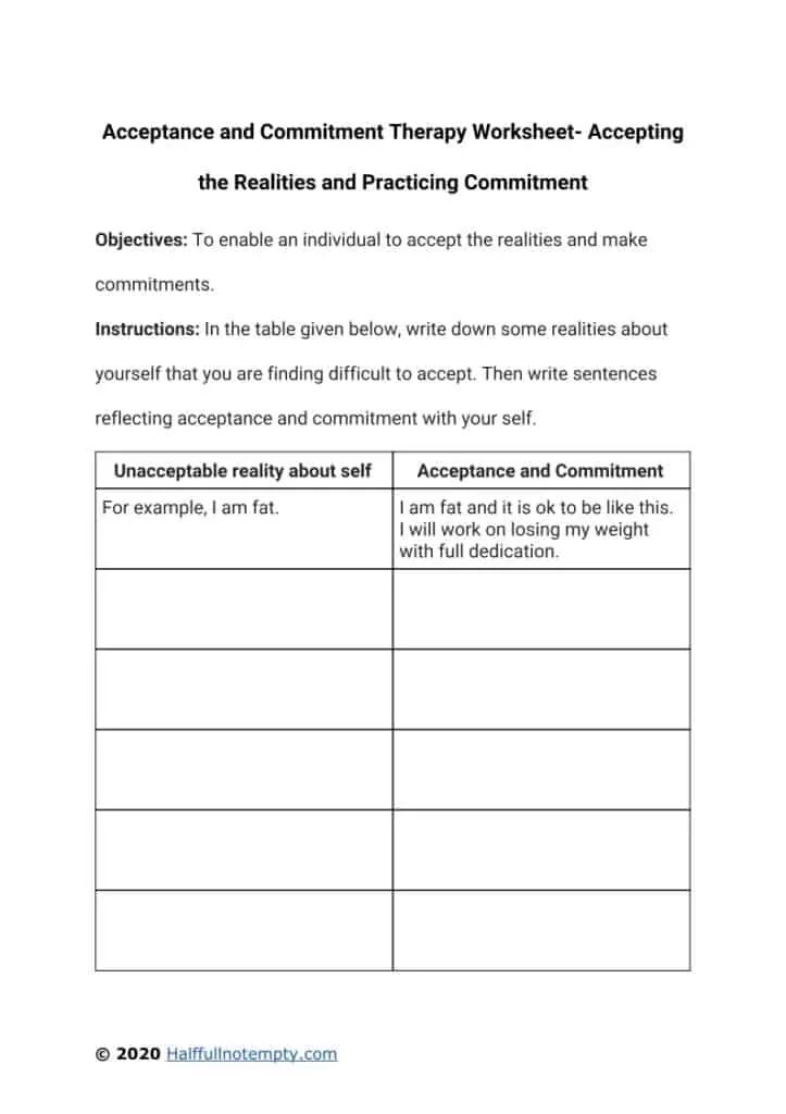 Acceptance And Commitment Therapy Worksheets Psychology Tools