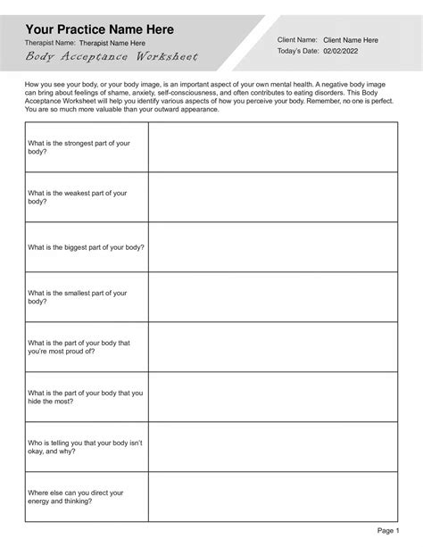 Acceptance Therapy Worksheets For Adults