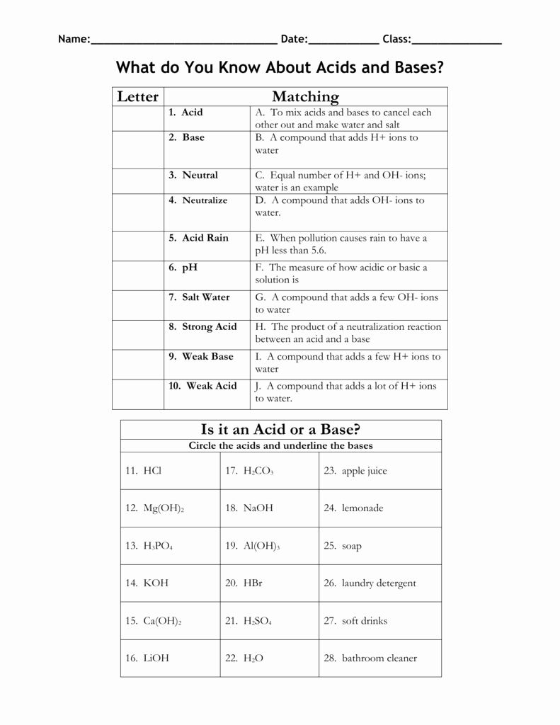 Acid And Base Worksheet Answers E Street Light