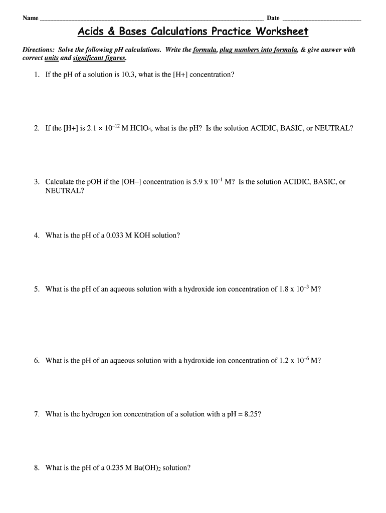 Acids And Bases Calculations