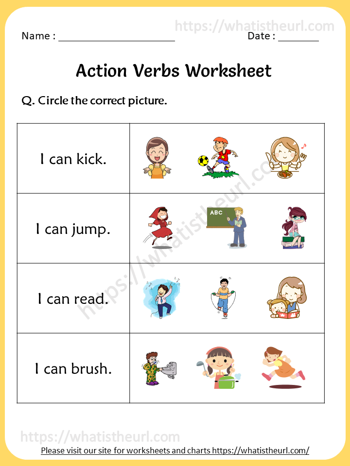 Action Verbs Worksheet 1St Grade