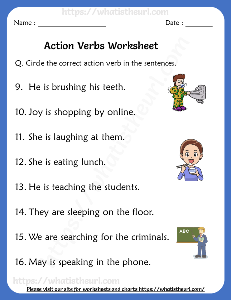 Action Verbs Worksheet For 1St Grade Your Home Teacher Action Verbs Worksheet Verb