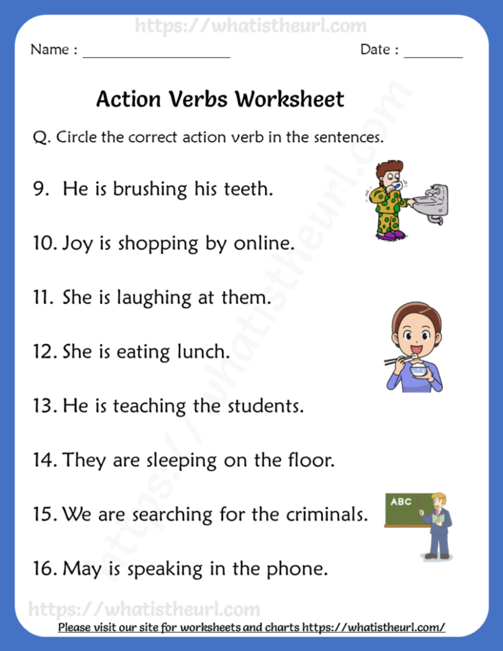 Action Verbs Worksheet For Class 1