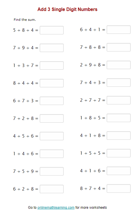 Add 3 Numbers Worksheet Pdf