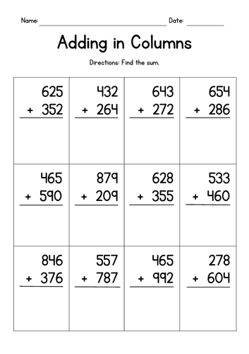 Adding 3 Digit Numbers In Columns With Regrouping Teaching Resources