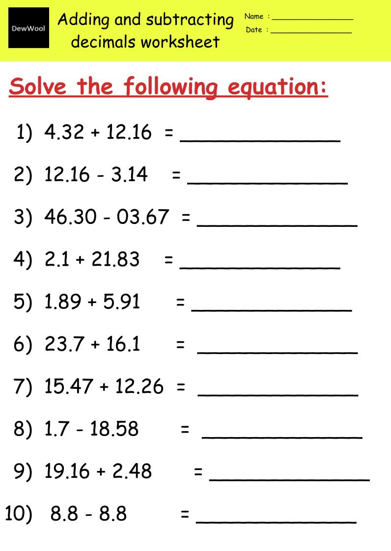 Adding And Subtracting Decimals Worksheets Practice Mixed Numbers Teacher Professional Development