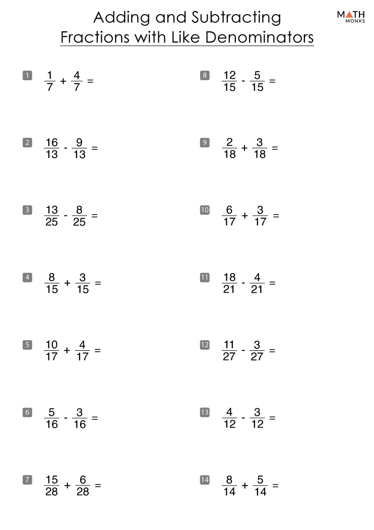 Adding And Subtracting Fractions Worksheets Math Salamander Maria