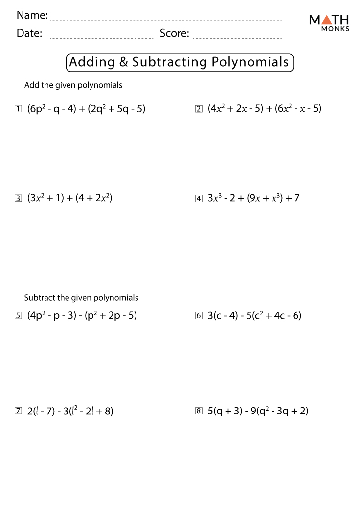 Mastering Polynomials: Free Addition and Subtraction Worksheet