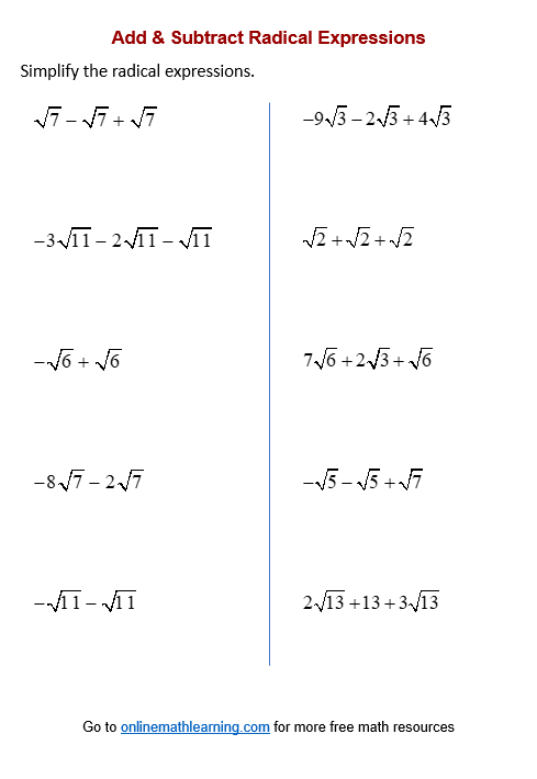 5 Ways to Master Radical Arithmetic with Worksheets