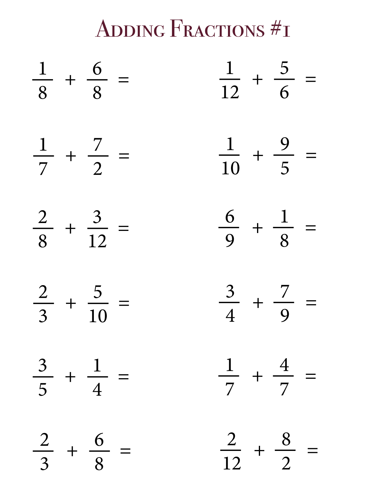 Master Unlike Fractions: Free Addition & Subtraction Worksheets