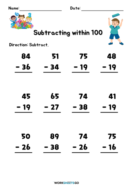 Adding And Subtracting Within 100 Worksheets Prntbl Concejomunicipaldechinu Gov Co