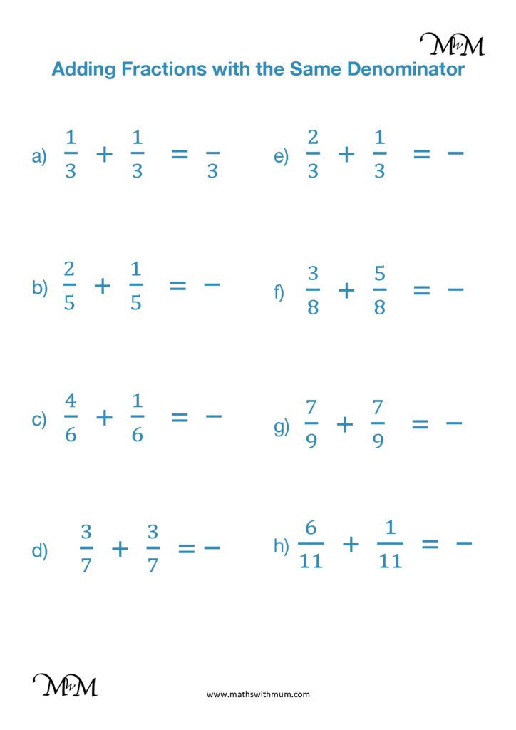 Adding Fractions With Common Denominator Math Worksheet Twisty Worksheets Library