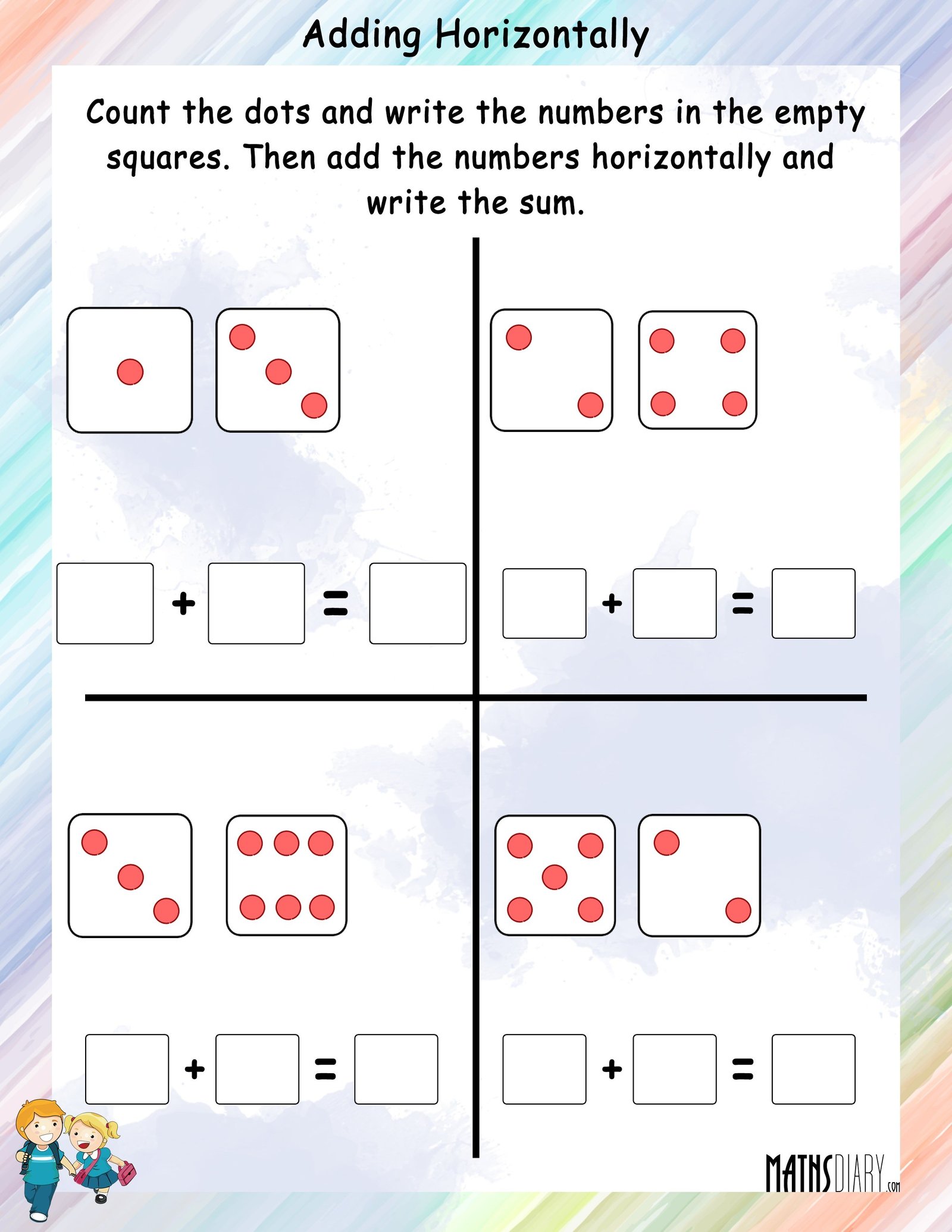 Adding Horizontally Horizontal Addition Math Worksheets