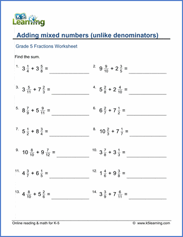 Adding Mixed Numbers With Unlike Denominators