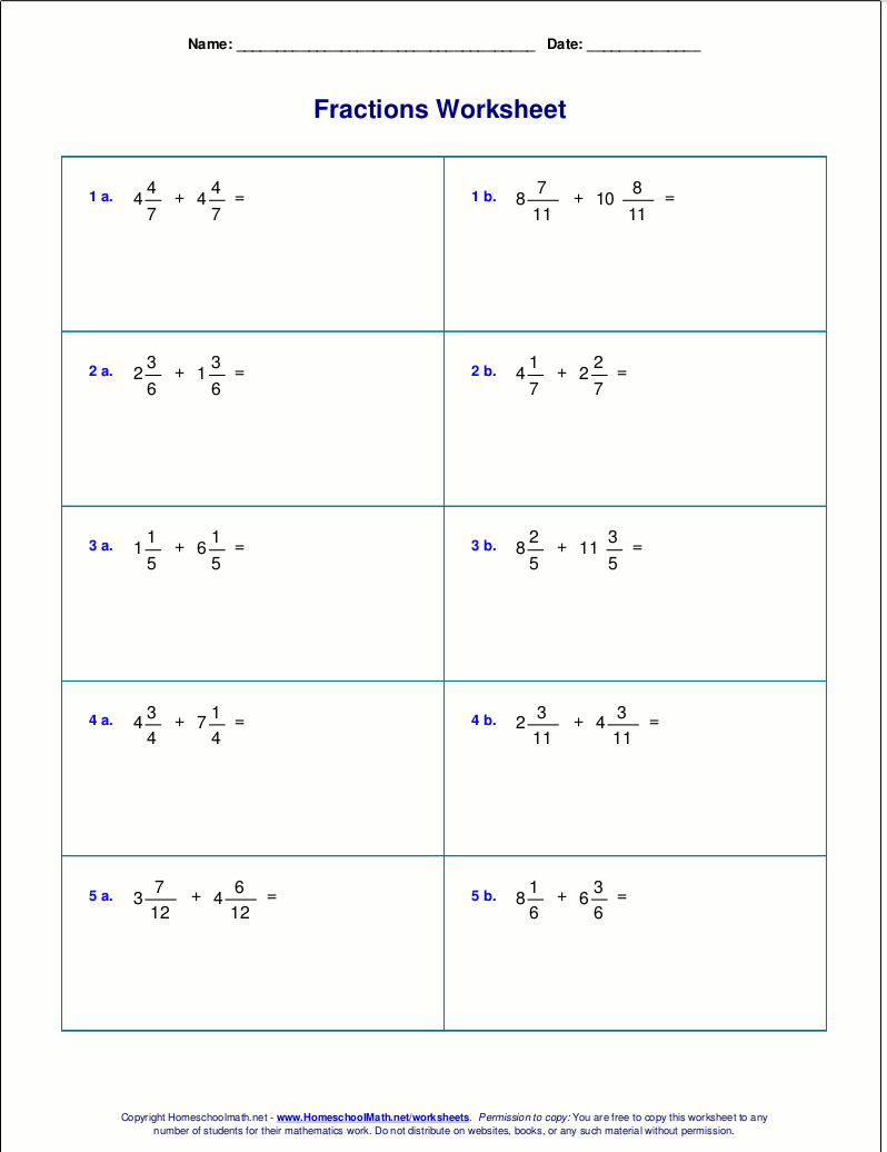 Adding Mixed Numbers Worksheet Pdf