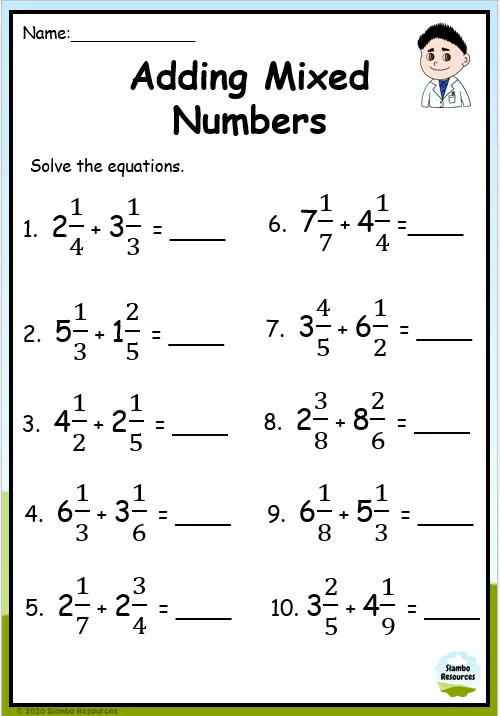 Adding Mixed Numbers Worksheet