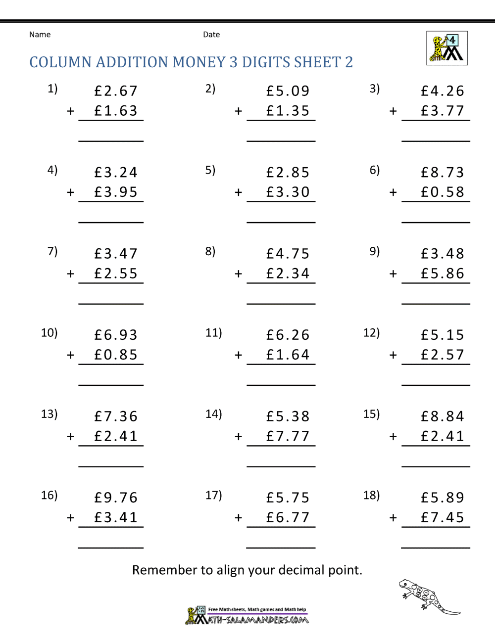 Money Addition Practice: Free Worksheet for Kids