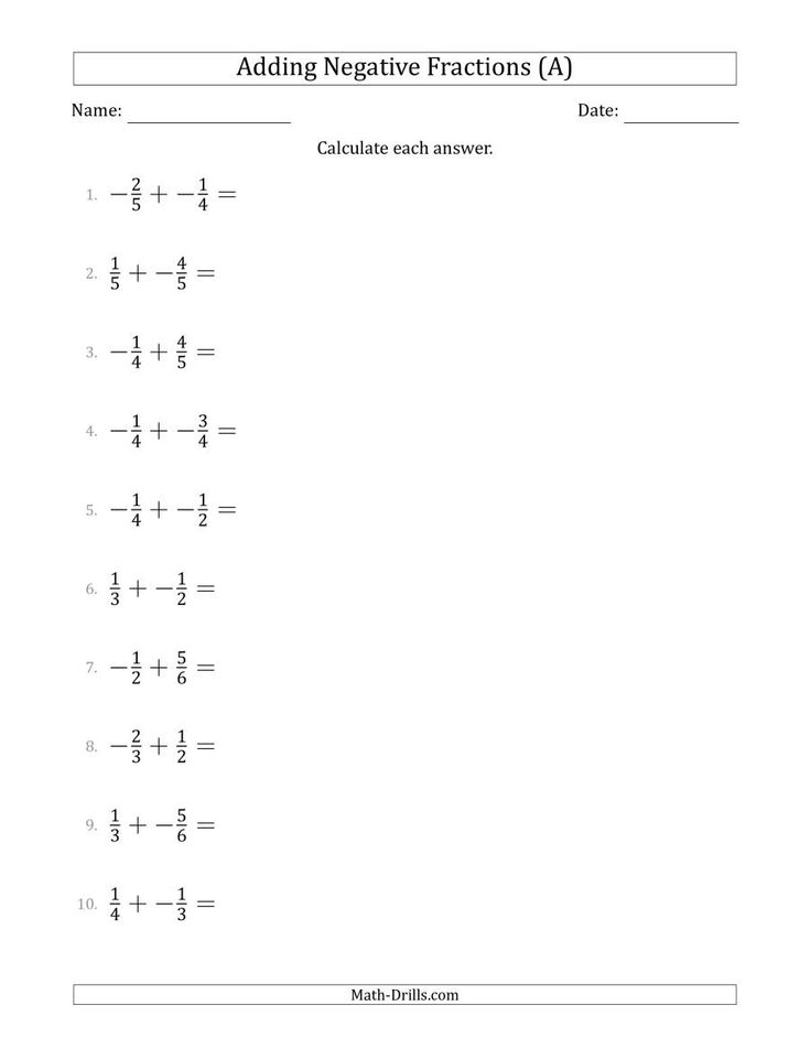 Mastering Negative Fractions: Free Worksheet for Easy Learning