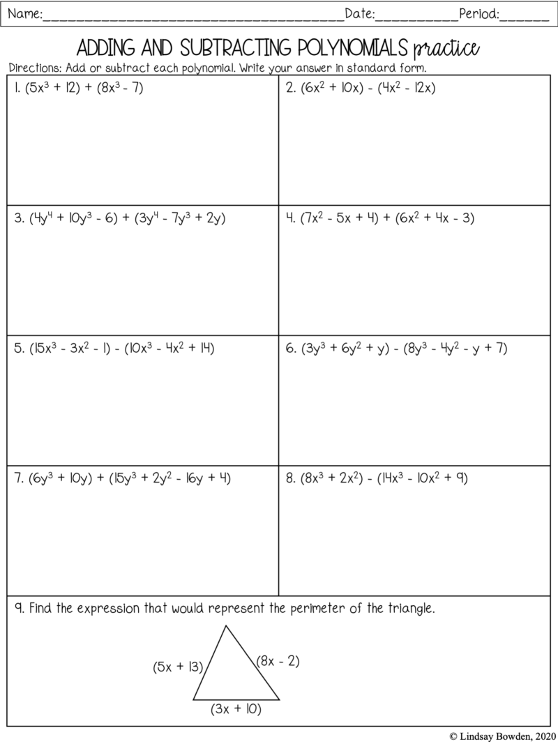 Adding Polynomials Worksheet Math Message Decoder Teaching Resources