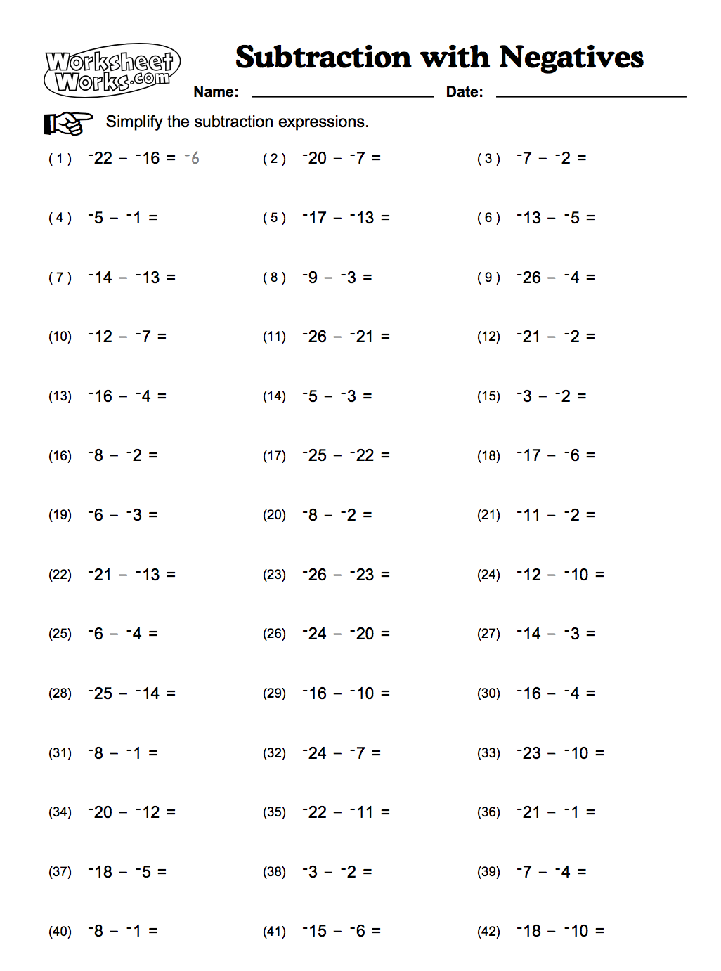 Adding Positive And Negative Integers Worksheets Grade1to6 Com