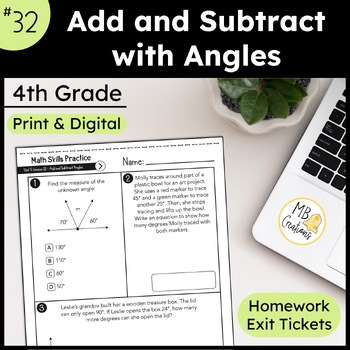 Adding Subtracting Angles Worksheets Exit Tickets Iready Math 4Th