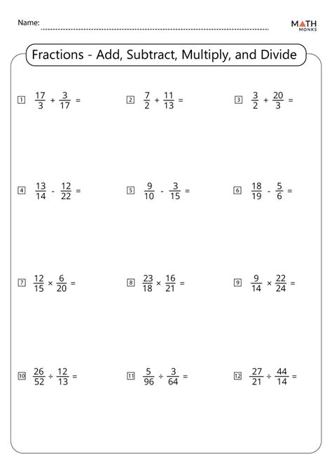 Fractions Worksheet: Add, Subtract, Multiply, Divide Made Easy