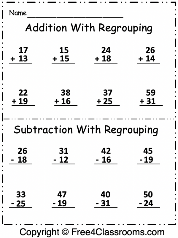 Adding Subtracting With Regrouping Worksheets